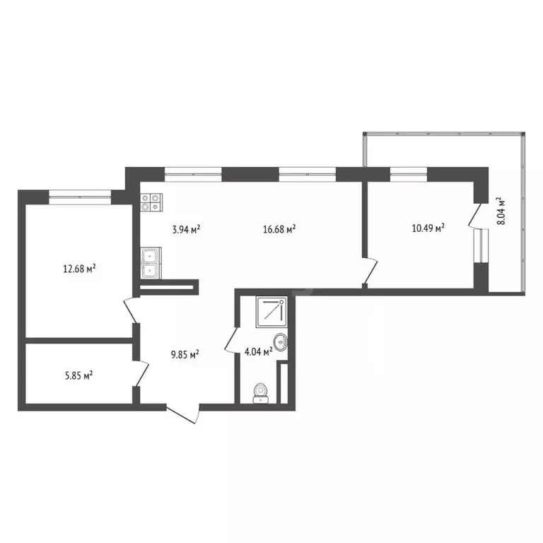 2-к кв. Тюменская область, Тюмень ул. Краснооктябрьская, 4к1 (63.7 м) - Фото 2