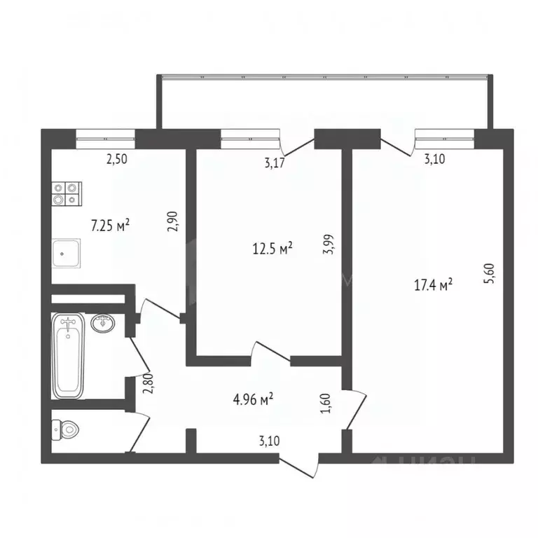 2-к кв. Тюменская область, Тюмень ул. Монтажников, 15 (46.8 м) - Фото 1