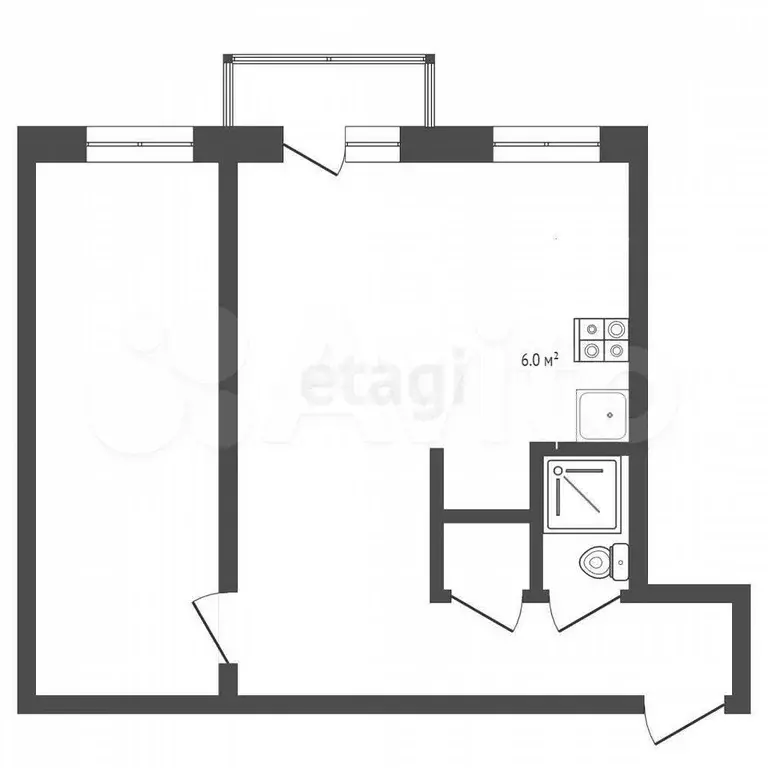 2-к. квартира, 42,4 м, 4/5 эт. - Фото 0