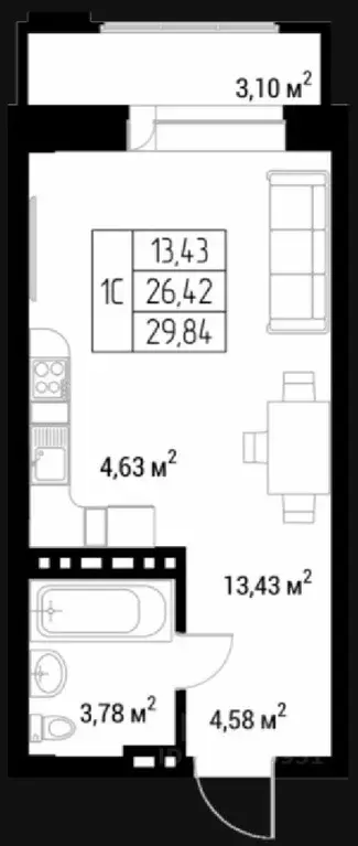 Студия Алтай, Горно-Алтайск Олимп жилой комплекс (29.84 м) - Фото 1
