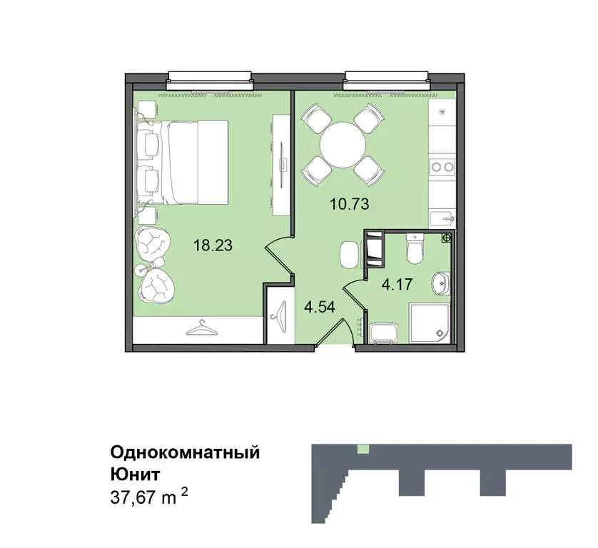 1-комнатная квартира: Санкт-Петербург, Витебский проспект, 99к1 (37.67 ... - Фото 0