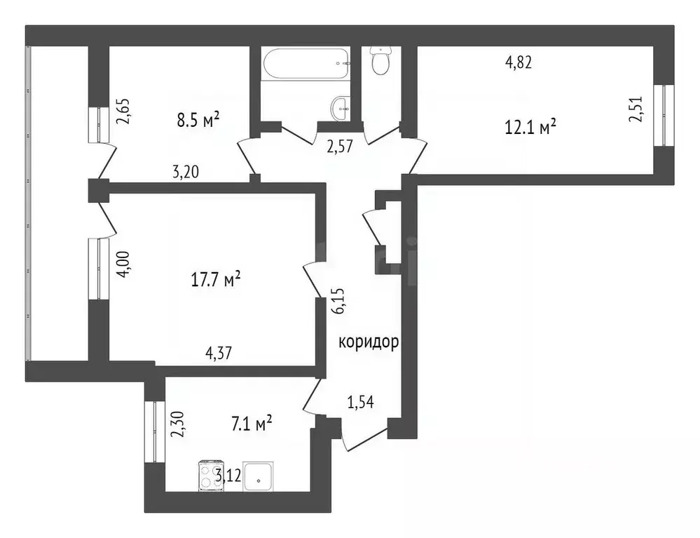 3-к кв. Тюменская область, Тюмень ул. Мельникайте, 46 (59.7 м) - Фото 2