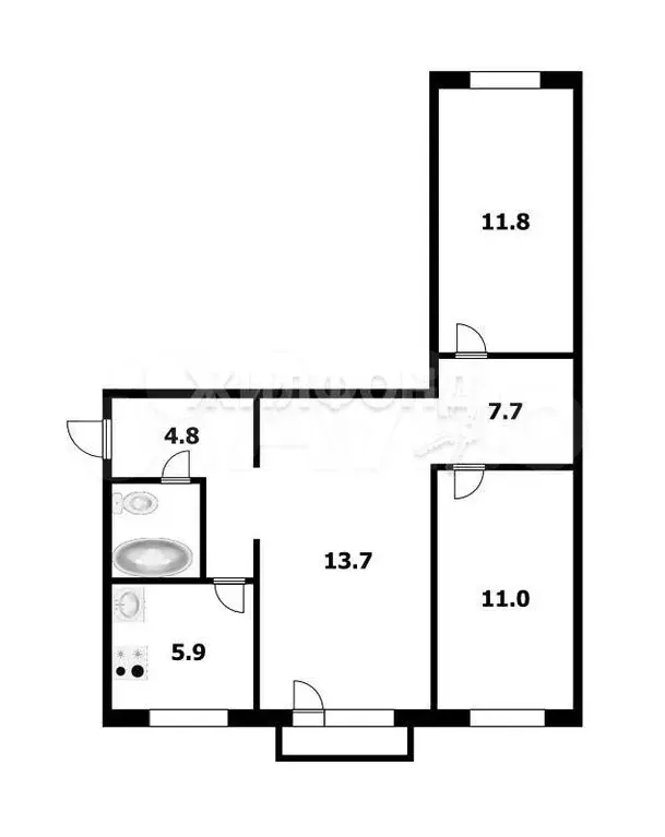 3-к. квартира, 58,2 м, 3/4 эт. - Фото 0