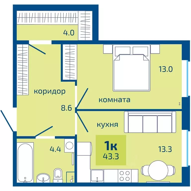 1-к кв. Пермский край, Пермь ул. Старшего Лейтенанта Гачегова (43.3 м) - Фото 0