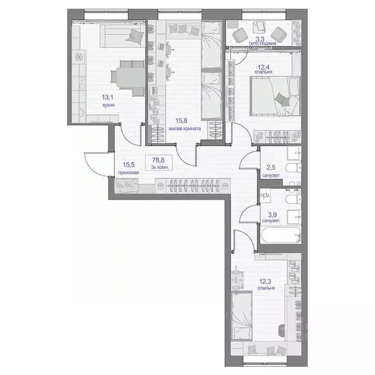 3-к кв. Красноярский край, Красноярск ул. Апрельская, 9А (78.8 м) - Фото 0