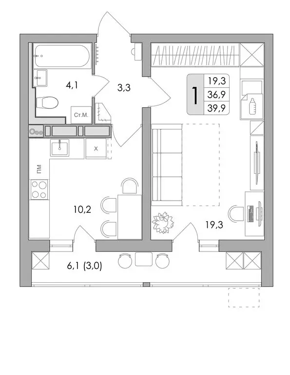 1-комнатная квартира: Воронеж, улица Шишкова, 140Б/16 (39.9 м) - Фото 0