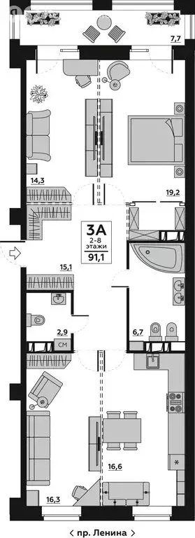 Квартира-студия: Волгоград, Бакинская улица, 6 (95.59 м) - Фото 1