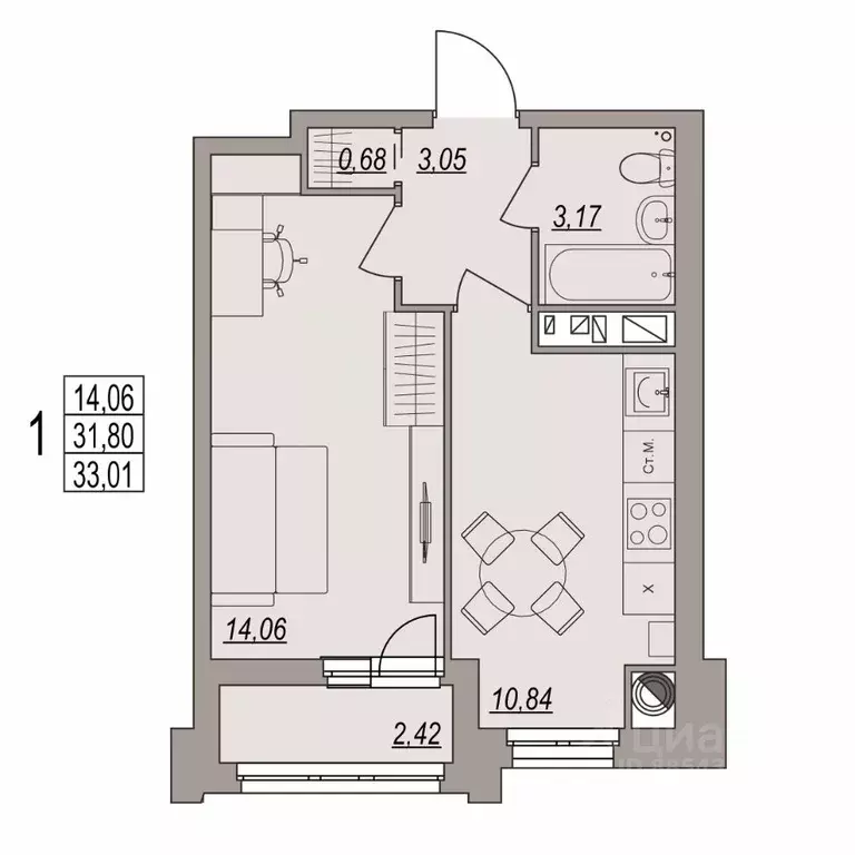 1-к кв. Волгоградская область, Волгоград ул. Дымченко, 9 (33.01 м) - Фото 1