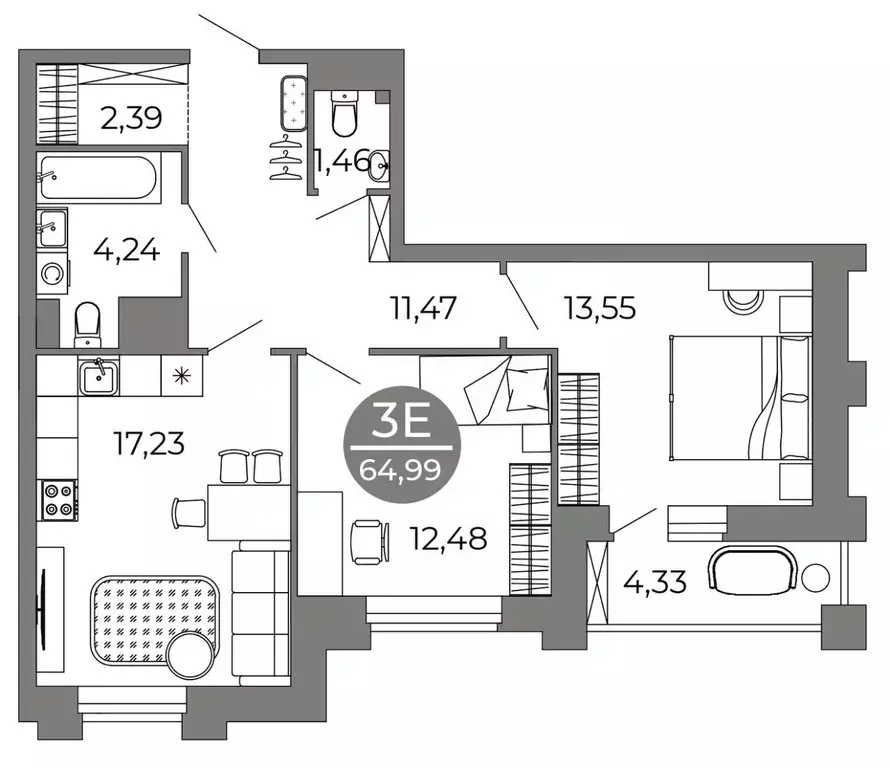 2-к кв. Воронежская область, Воронеж ул. Кривошеина, 13/14 (64.99 м) - Фото 1