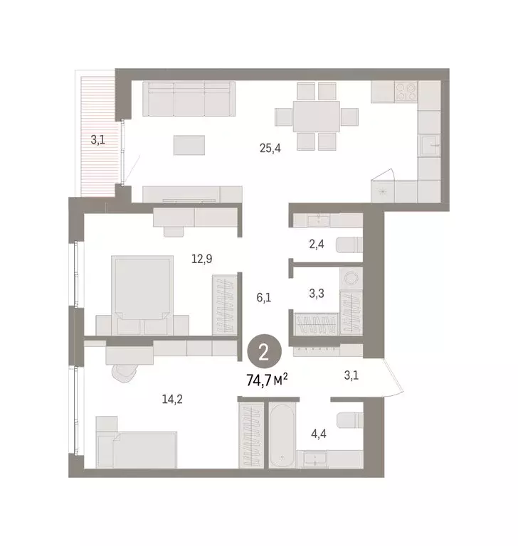 2-комнатная квартира: Пермь, улица Солдатова (74.66 м) - Фото 2