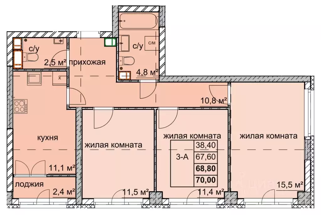 3-к кв. Нижегородская область, Нижний Новгород ул. Дружаева, 30 (68.8 ... - Фото 0