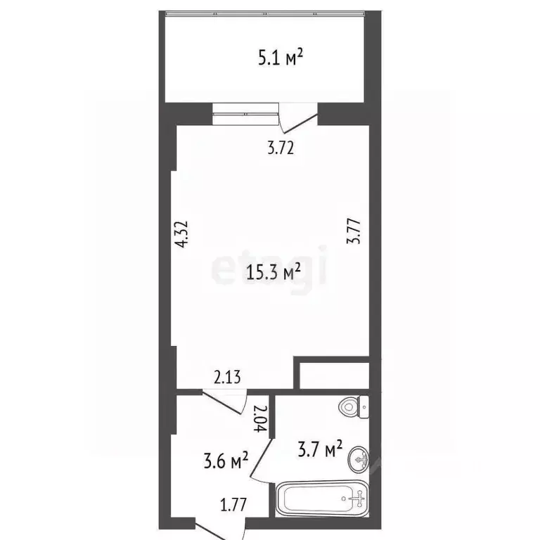 Студия Санкт-Петербург ул. Крыленко, 1к1с6 (22.6 м) - Фото 1