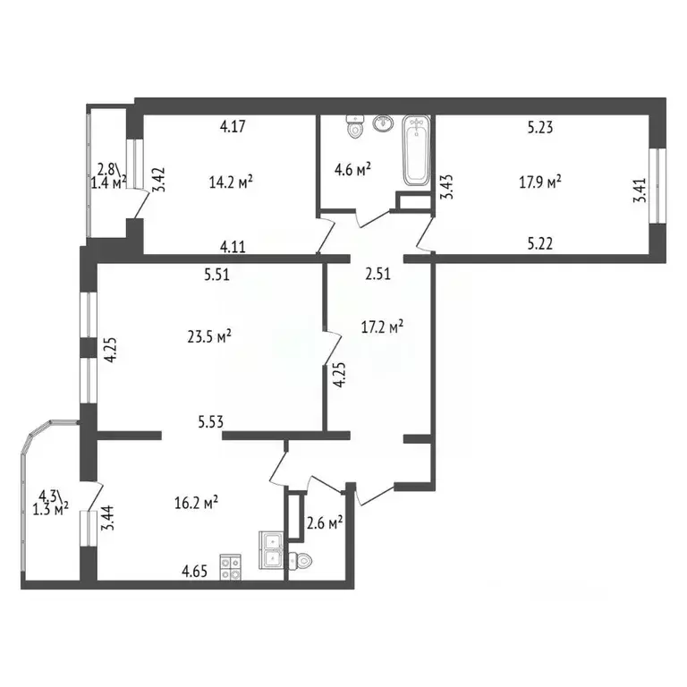 3-к кв. Санкт-Петербург Богатырский просп., 25к1 (96.2 м) - Фото 2