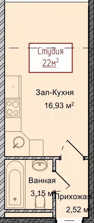Квартира-студия, 22 м, 12/13 эт. - Фото 1