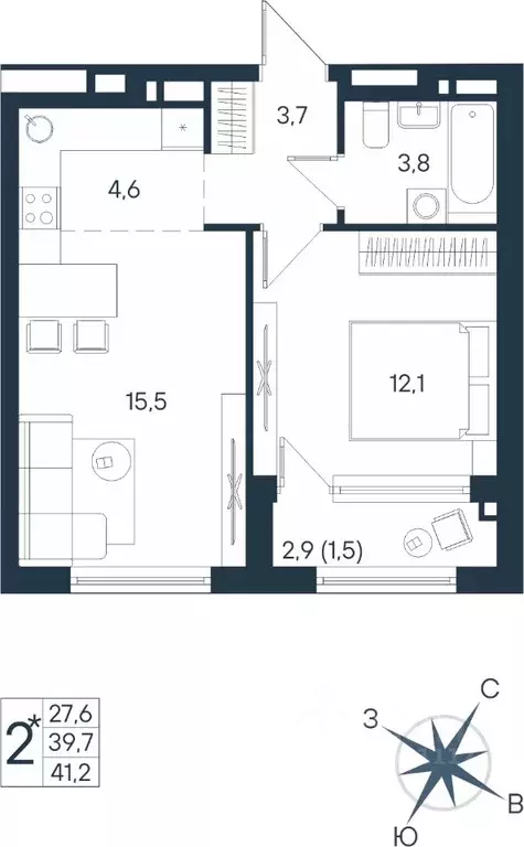 2-к кв. Пермский край, Пермь ул. Космонавта Беляева, 17 (41.2 м) - Фото 0