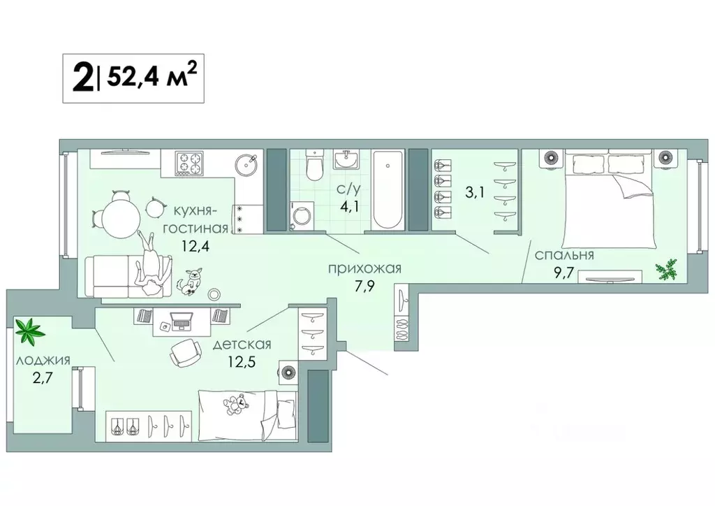 2-к кв. тверская область, тверь южный мкр, (52.4 м) - Фото 0