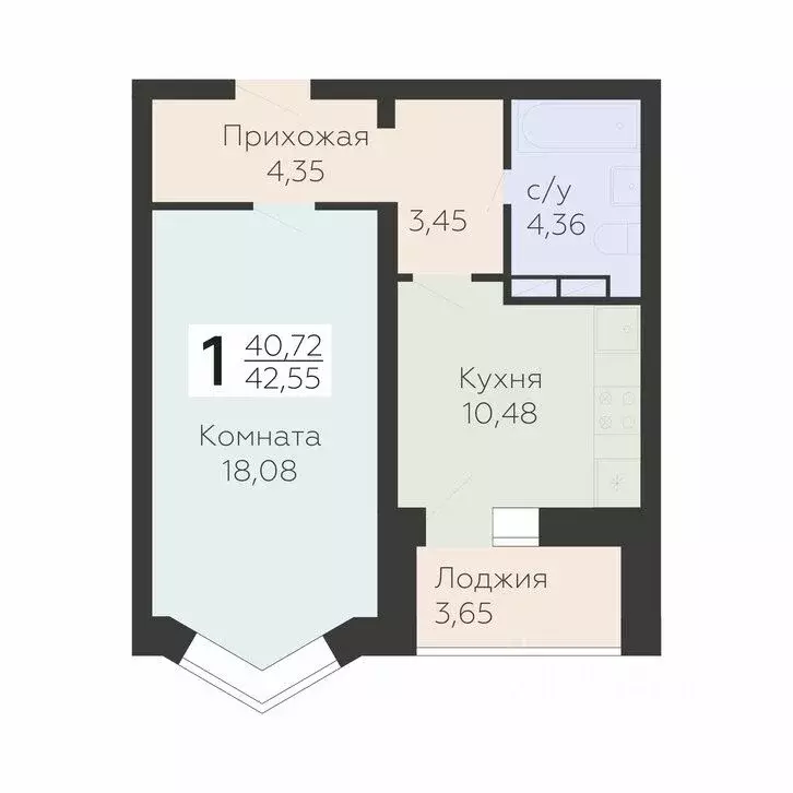 1-к кв. Орловская область, Орел ул. Панчука, 83Б (42.55 м) - Фото 0