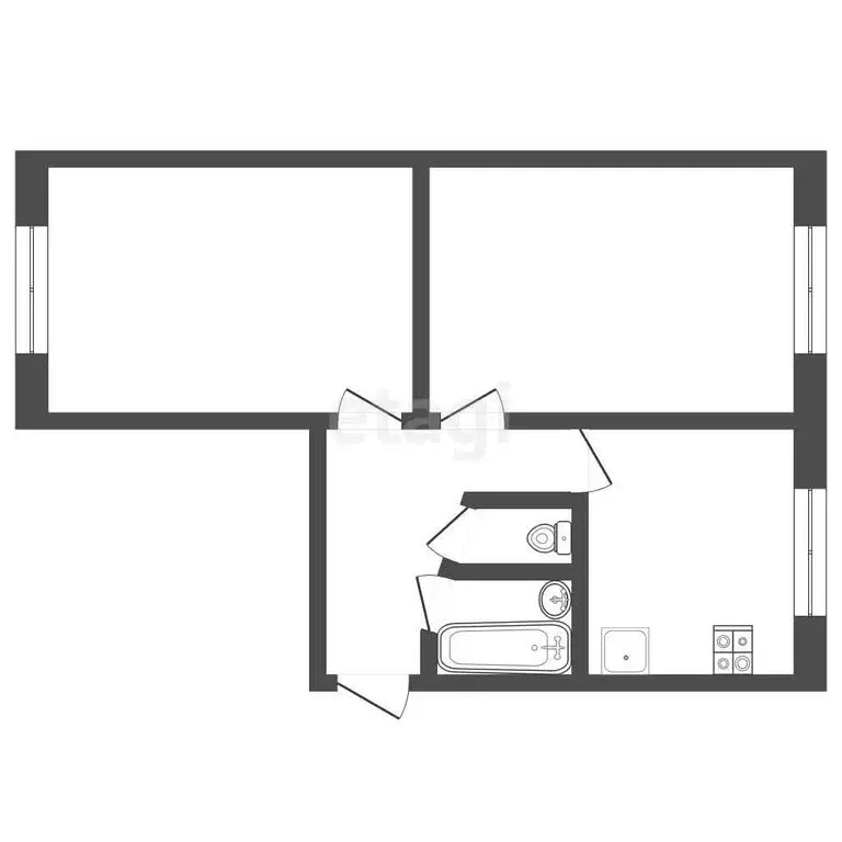 2-комнатная квартира: посёлок Белоберёзовский, 6 (44.1 м) - Фото 1
