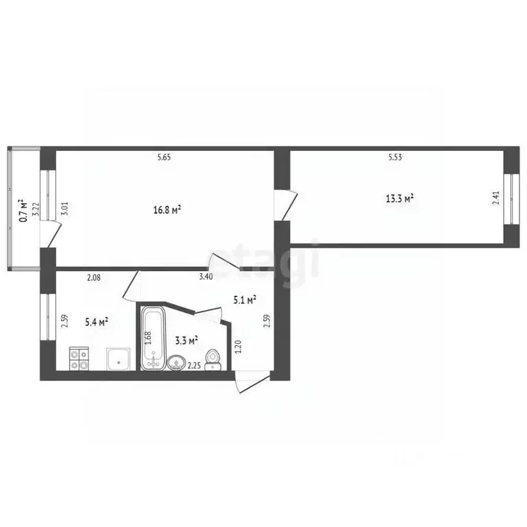 2-к кв. Татарстан, Альметьевск Луговая ул., 4 (43.9 м) - Фото 2