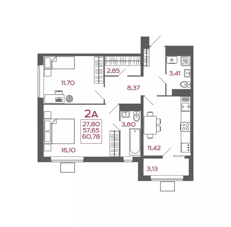 2-к кв. Пензенская область, Пенза ул. Баталина, 31 (60.78 м) - Фото 1