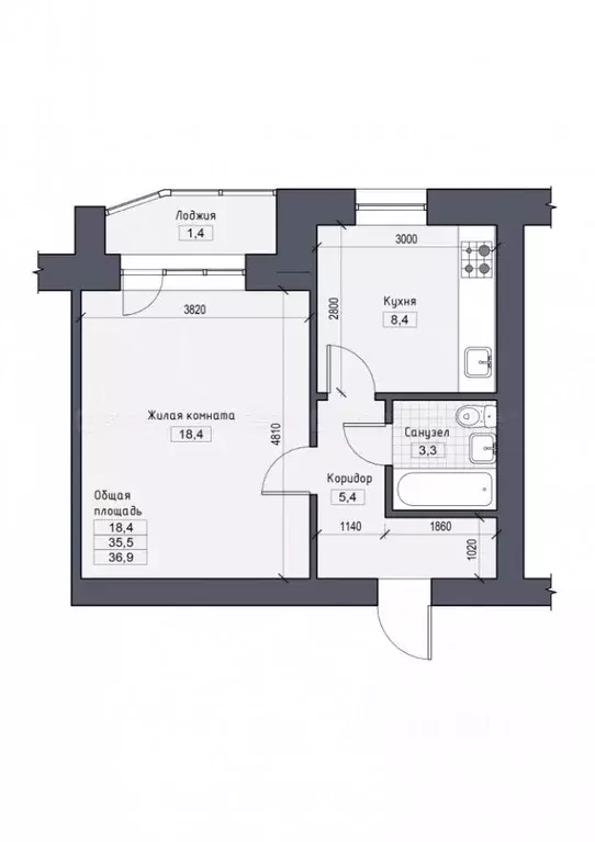 1-к кв. Татарстан, Казань ул. Челюскина, 46 (36.9 м) - Фото 2