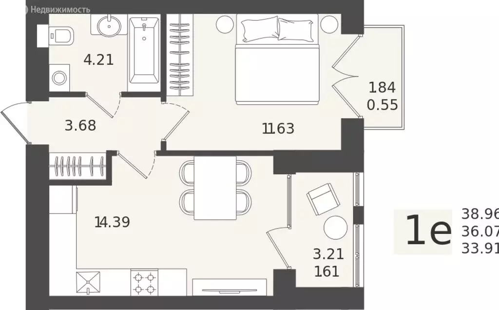 Квартира-студия: Калининградская область, Пионерский (36.07 м) - Фото 1