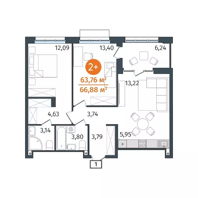 2-к кв. Тюменская область, Тюмень ул. Тимофея Кармацкого, 17 (63.76 м) - Фото 0