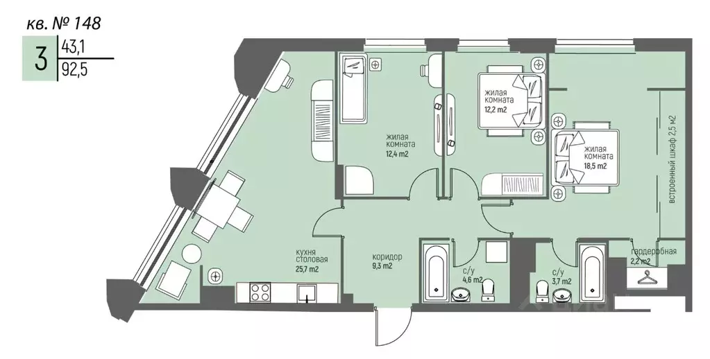 3-к кв. Нижегородская область, Нижний Новгород Спортивный мкр, ... - Фото 1