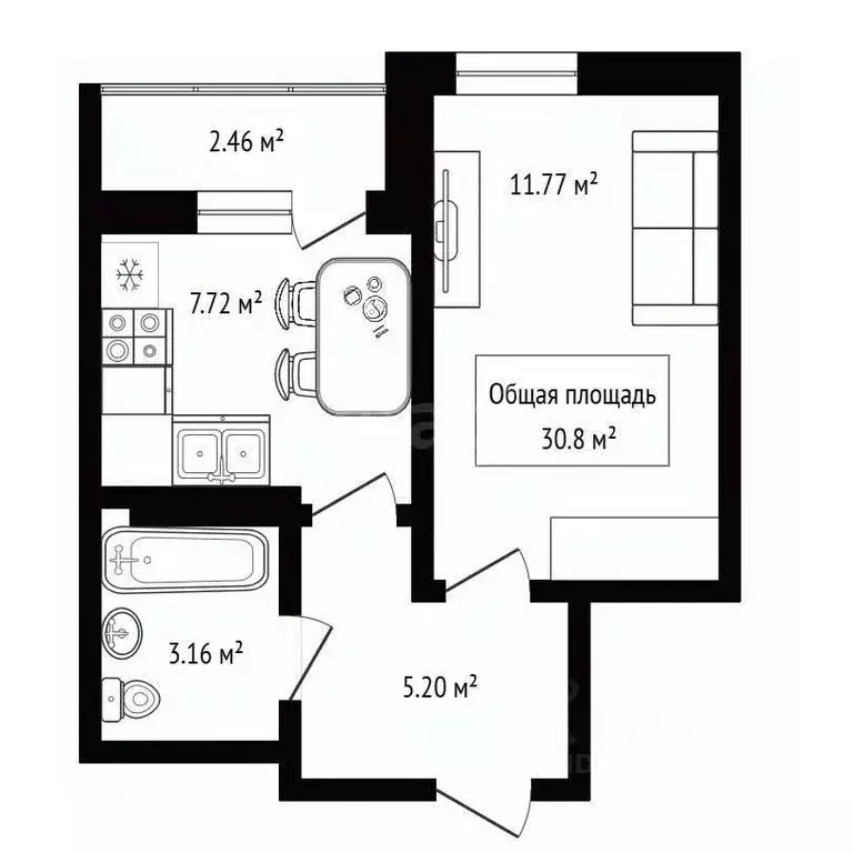 1-к кв. Новосибирская область, Новосибирск Покатная ул., 55А (30.8 м) - Фото 2