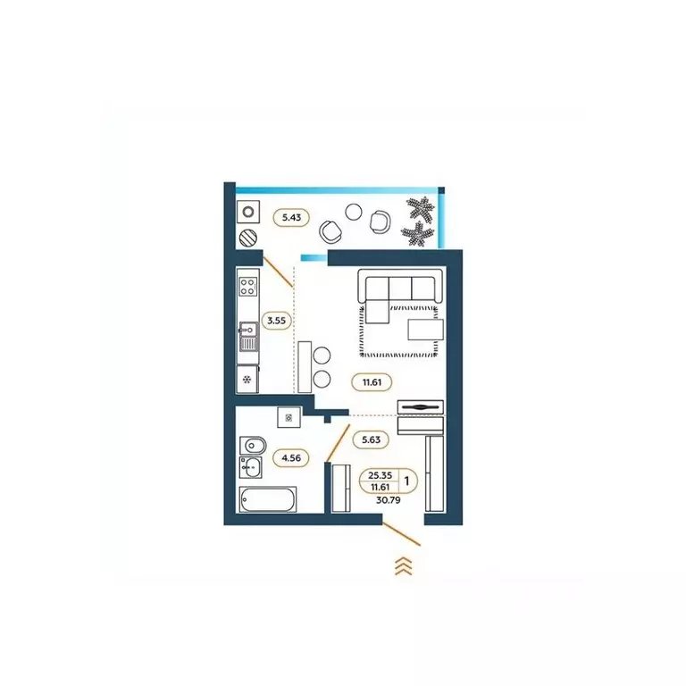 Студия Ростовская область, Батайск ул. Родная, 1 (31.9 м) - Фото 1