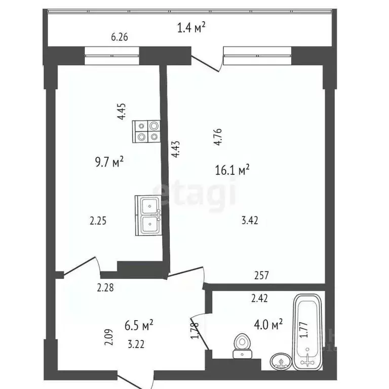 1-к кв. Ростовская область, Таганрог ул. Маршала Жукова, 1Е (37.9 м) - Фото 2