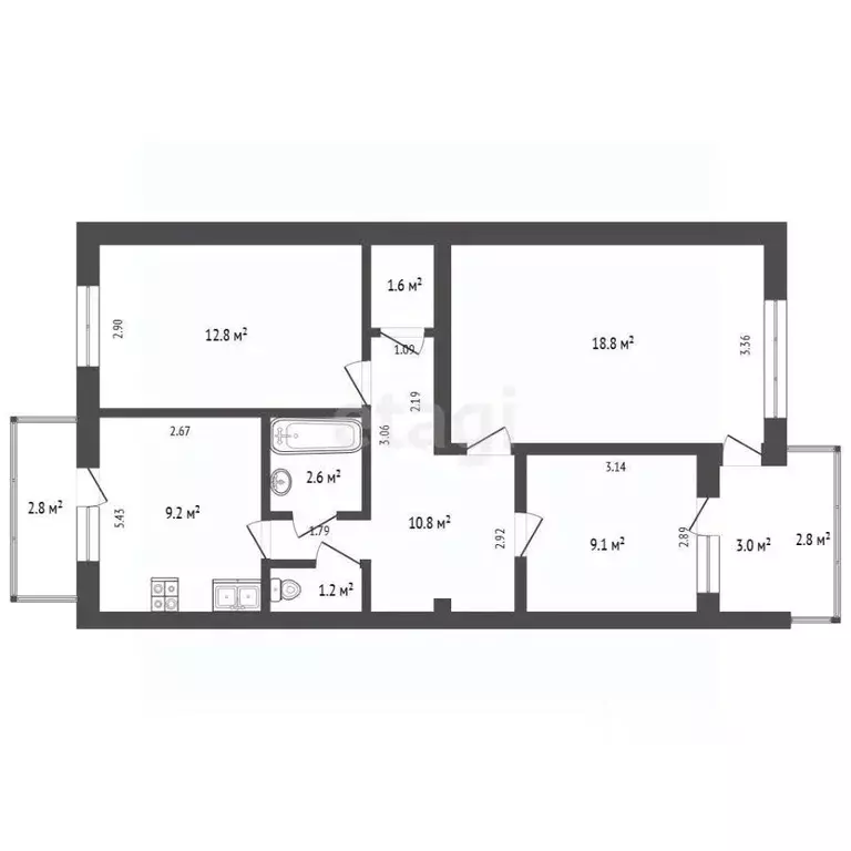 3-к кв. Крым, Евпатория ул. Чапаева, 79 (66.1 м) - Фото 2