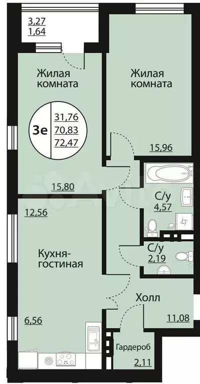 3-к. квартира, 72,5 м, 6/20 эт. - Фото 0