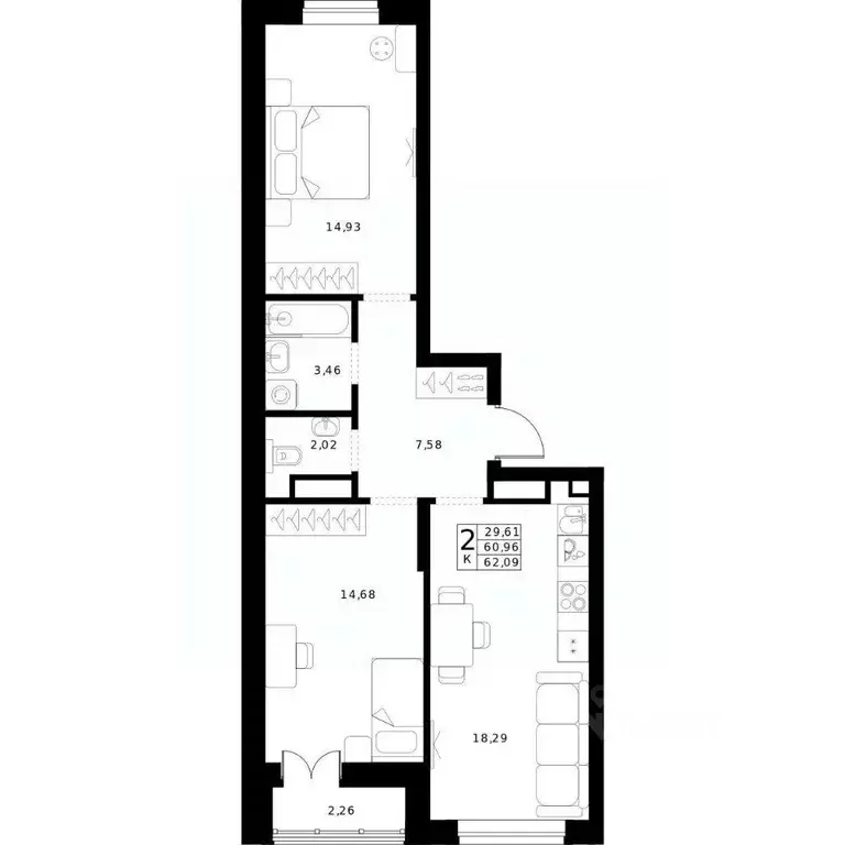 2-к кв. Нижегородская область, Нижний Новгород Ленгородок мкр, Мед ... - Фото 1