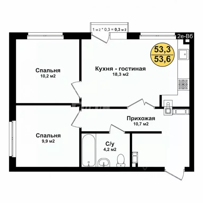 2-к кв. Астраханская область, Астрахань ул. 1-я Воскресенская, 2 (53.6 ... - Фото 0