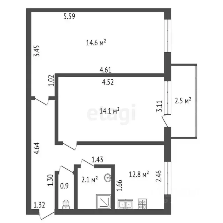 2-к кв. Санкт-Петербург Заневский просп., 59 (44.5 м) - Фото 1