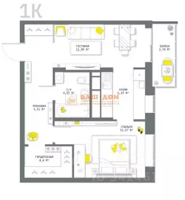 1-к кв. Тульская область, Тула ул. Некрасова, 2 (53.8 м) - Фото 2