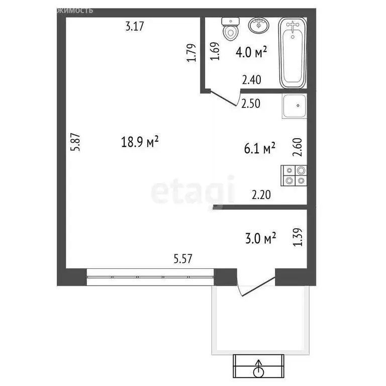 1-комнатная квартира: Заозерье, Новоручейная улица, 4 (33 м) - Фото 0