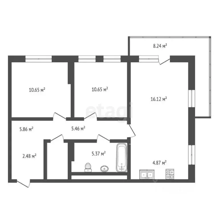 2-к кв. Тюменская область, Тюмень ул. Республики, 203к1 (69.7 м) - Фото 1
