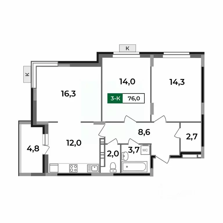 3-к кв. Владимирская область, Ковров Еловая ул., 82 (76.0 м) - Фото 0