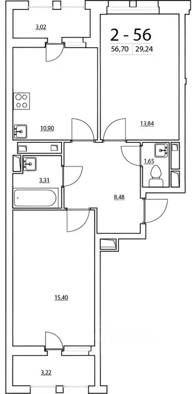 2-к кв. Санкт-Петербург Планерная ул., 95к1 (57.4 м) - Фото 1