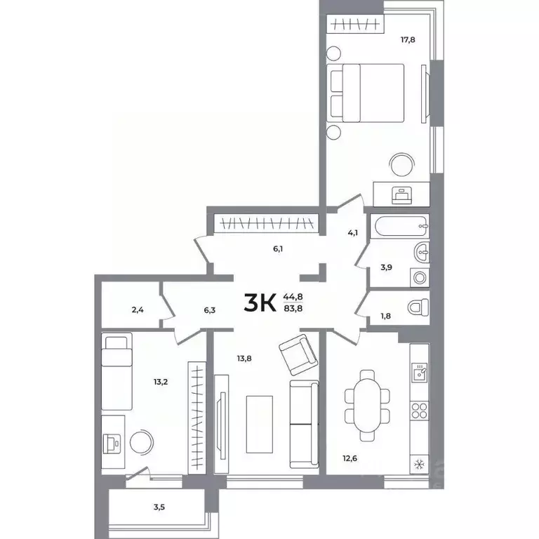 3-к кв. Новосибирская область, Новосибирск Беловежский мкр,  (83.0 м) - Фото 0