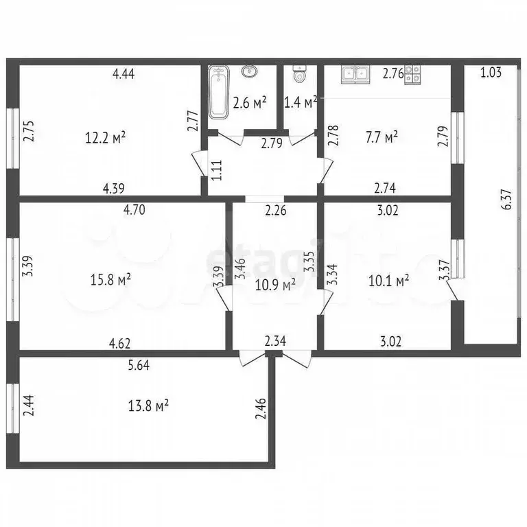 4-к. квартира, 77,9 м, 5/5 эт. - Фото 0