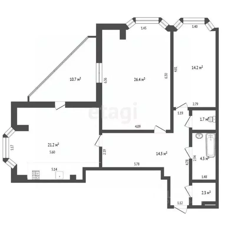 2-к кв. Тюменская область, Тюмень ул. Самарцева, 8 (86.2 м) - Фото 1