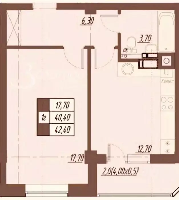 1-к кв. Ставропольский край, Пятигорск ул. Пальмиро Тольятти, 45 (42.4 ... - Фото 1