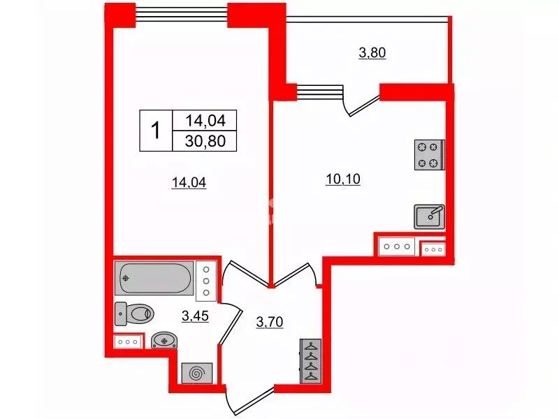 1-к кв. Санкт-Петербург Светлановский просп., 14к1 (30.8 м) - Фото 2