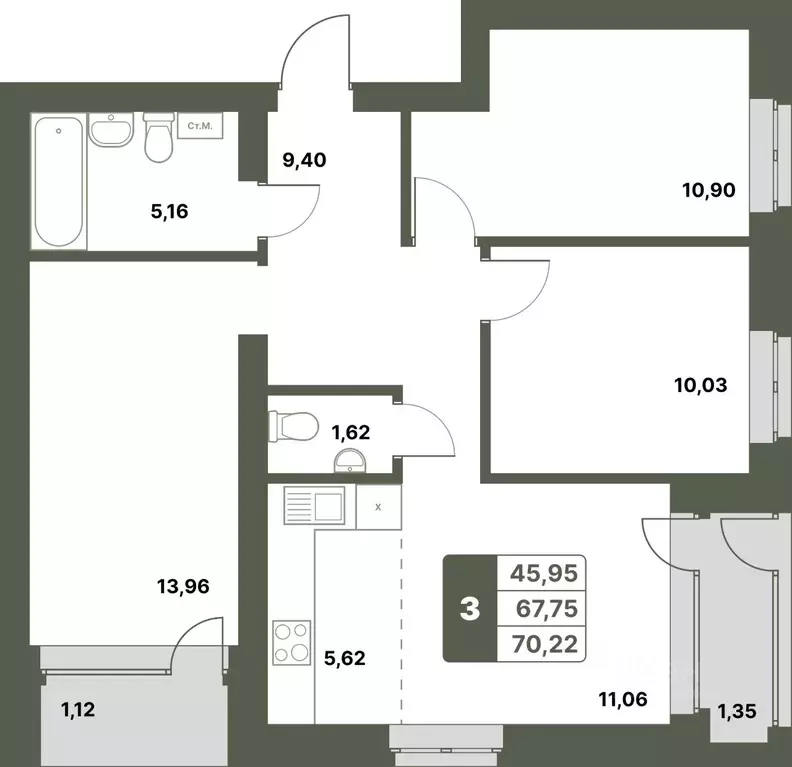 3-к кв. Башкортостан, Уфимский район, с. Миловка  (70.22 м) - Фото 0