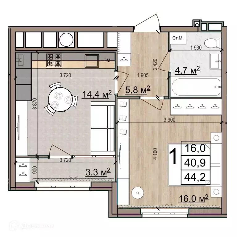 1-к кв. Рязанская область, Рязань Еврокласс жилой комплекс (44.2 м) - Фото 1