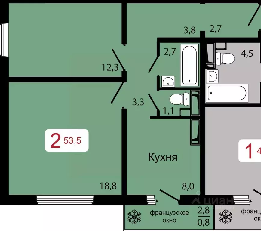 2-к кв. Красноярский край, Красноярск ул. Калинина (53.5 м) - Фото 0