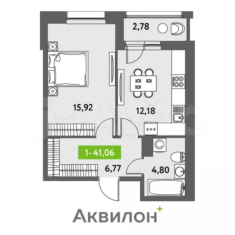 1-к. квартира, 41,1 м, 5/12 эт. - Фото 0